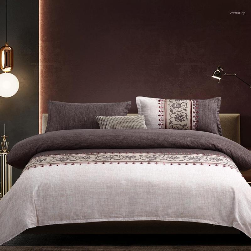 

Queen King bed set duvet covers set Quilt Cover + Pillow case + bed sheets Simple Elegant series Home comforter bedding1, Gray