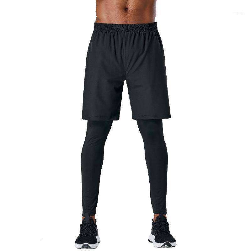 

Men Sports Pants 2-in-1 Elastic Quick-dry Pockets Breathable Running Tights Workout Athletic Leggings compression pants men1, Black
