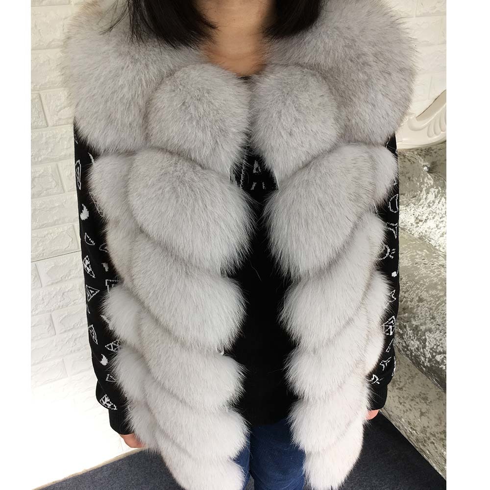 

2021 New Real 68 Long Fox Natural Skin Vest 88 Fashion Sleeveless Fur Morno Women's Clothing Thin Coat KKPQ, 70cm long-12