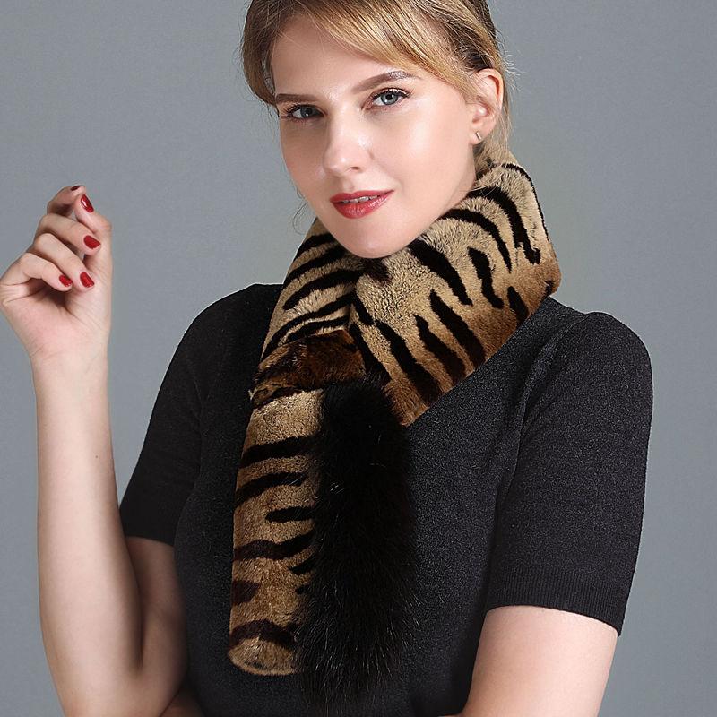 

Winter Real Rex Fur Scarves Luxury Long Style Women Genuine Fur Muffles Ladies Warm Knitting 100% Natural Scarf