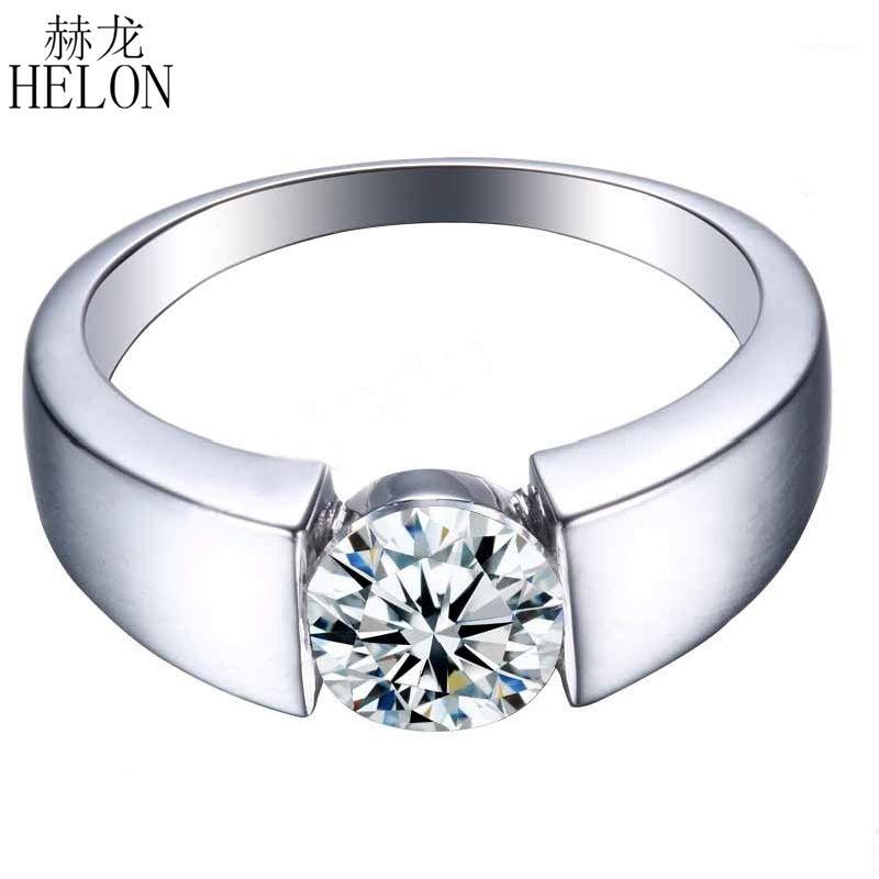 

HELON 925 Sterling Silver Round 7.3mm Flawless 100% Genuine Graded Cubic Zirconia Engagement Wedding Polish Ring Setting1