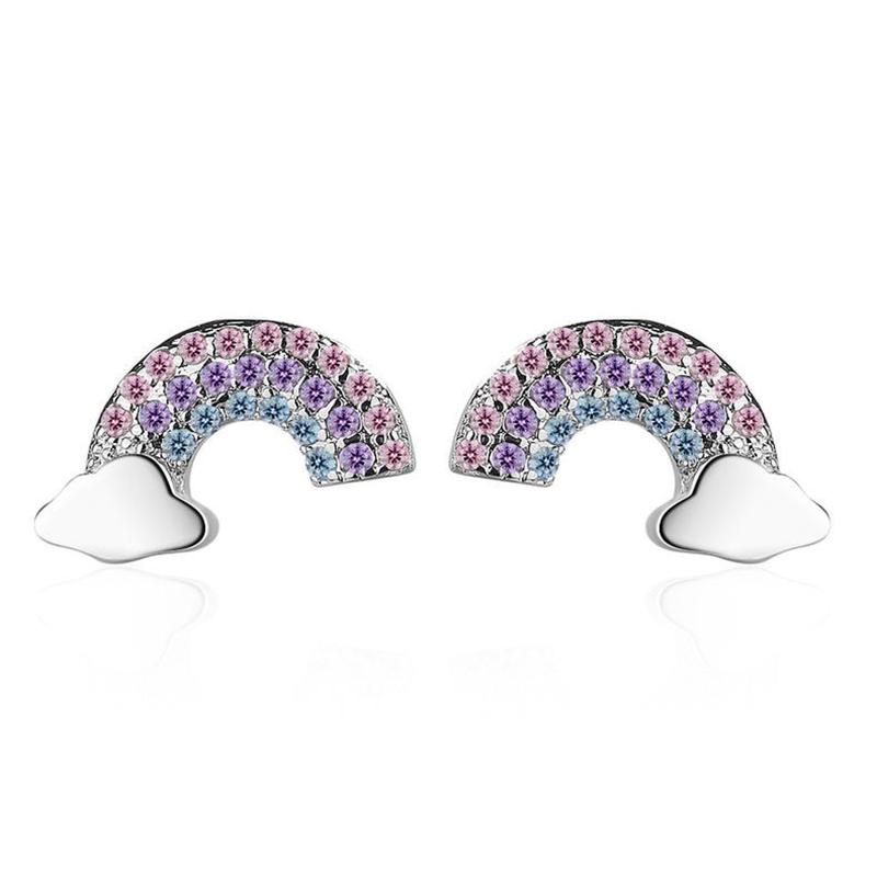 

Stud Simple Silver Color Colored Zircon Rainbow Clouds Earrings For Women Girl Gift