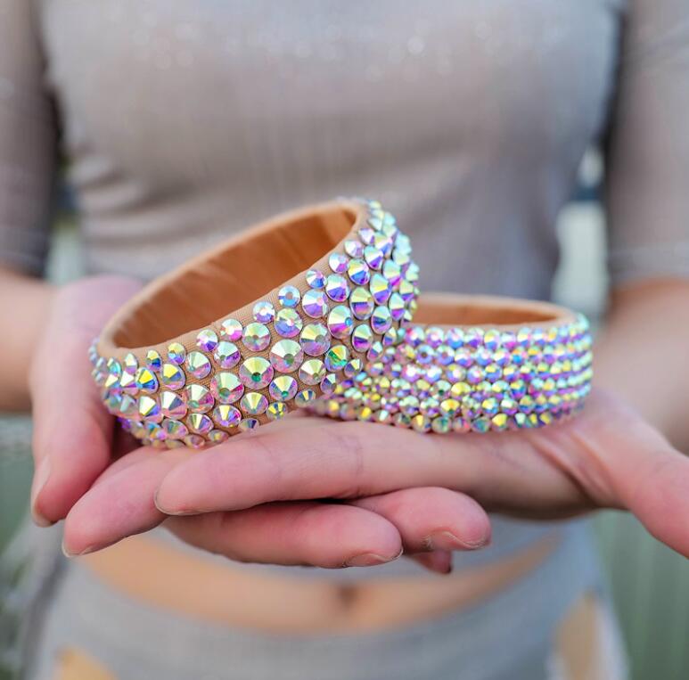 

Women Rhinestone Bracelet Bangle Crystal Jewelry Shine Belt Earrings Set Belly Dance Costume Accessory Bling Bling, Black;red