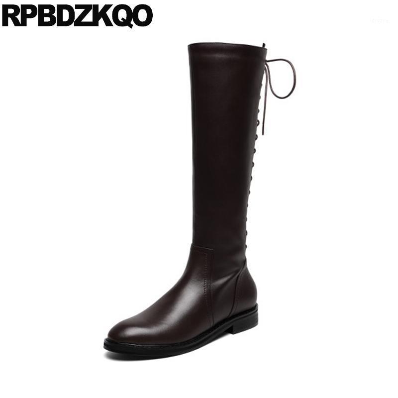 

black equestrian handmade long flat lace up shoes brown brand women winter boots genuine leather custom knee high tall riding1