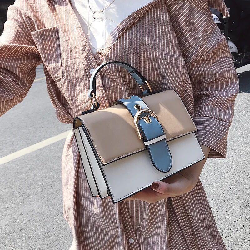 

Bags For Women Fashion Hasp Small Squares Bags High Quality PU Leather Shoulder Messenger Bag Small Satchels Top-Handle Handbag, Beige
