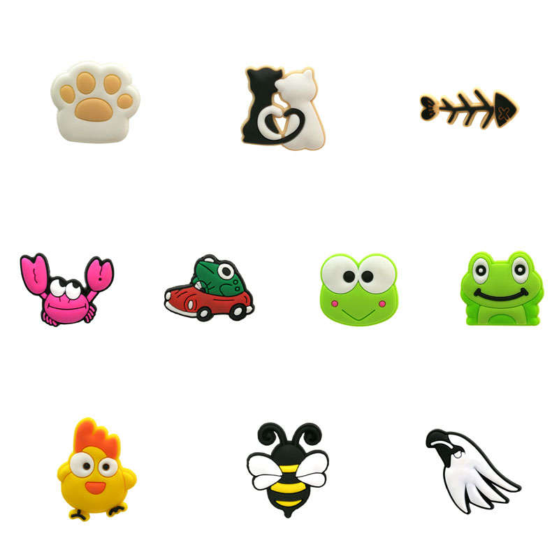 

moq=2lots cute animal shoe charms jibitz for croc soft PVC charms accessories promotionaljibitz for croc soft rubber PVC charms access, White;pink