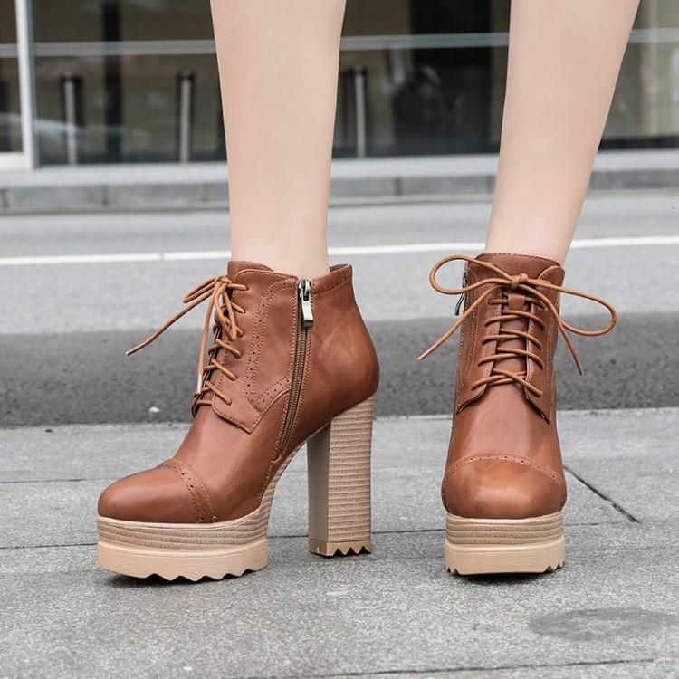 

PXELENA 2020 Winter Rock Gothic Punk Boots Women Square Chunky Block High Heels Platform Ankle Boots Ladies Dress Office Shoes, Black