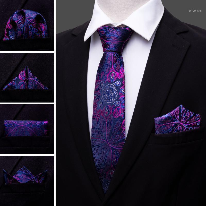

LS-483 Hot Men`s Tie 100% Silk Purple Floral Jacquard Woven Classic Tie+Hanky+Cufflinks Set For Formal Wedding Business Party1
