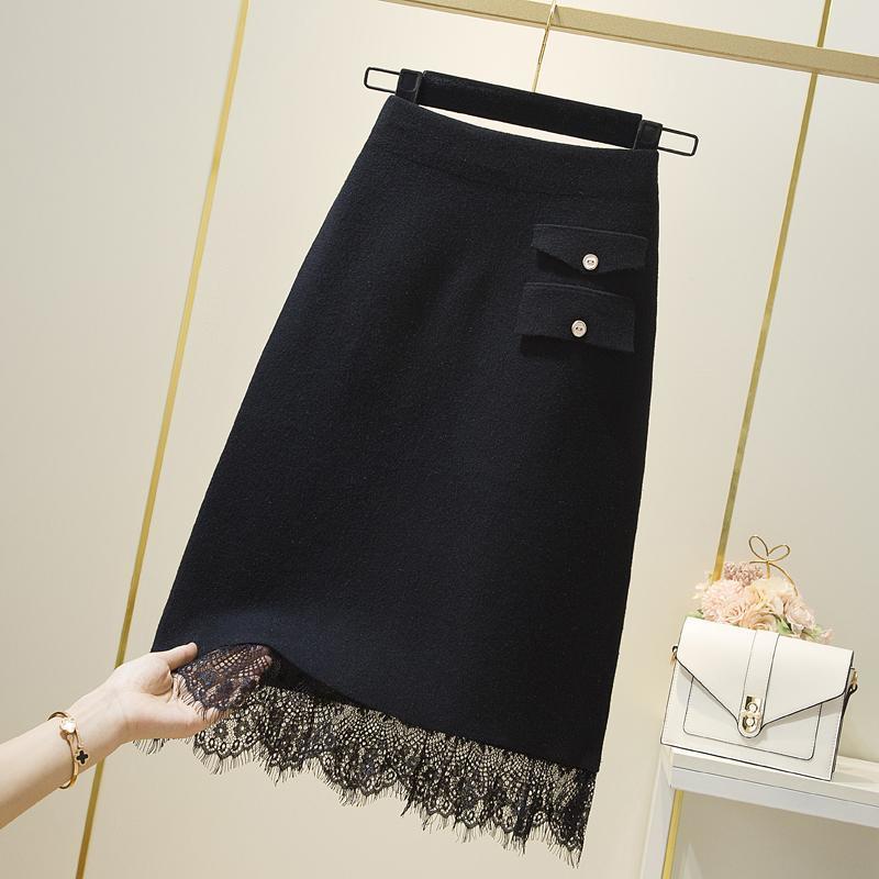

New Medium 2021 spring long knitting female lace two black skirt y285 1NXQ, Heise