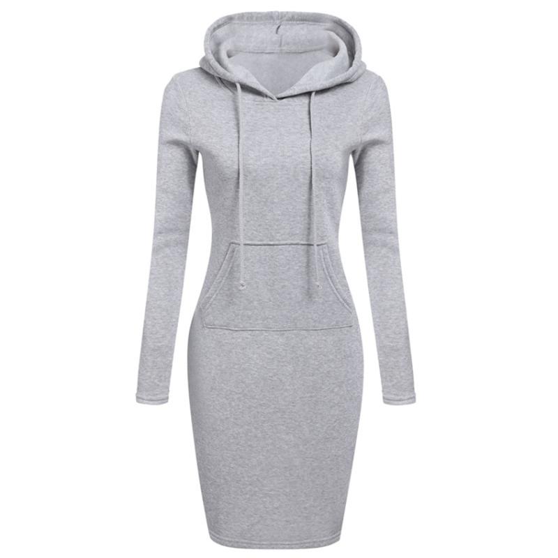 

2020 Women Dress Sexy Bodycon Party Ladys Jurken Autumn Winter Long-Sleeved Solid Color Hooded Slim Pocket Corset Cheap Dress, Yellow