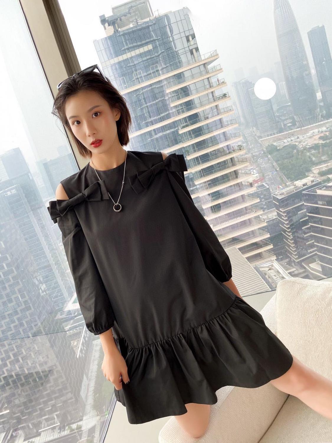 

2021 Short Fashion Designer Fall Mini Dress 3/4 Vintage Sleeve Black Arch Lane Dresses 61jf