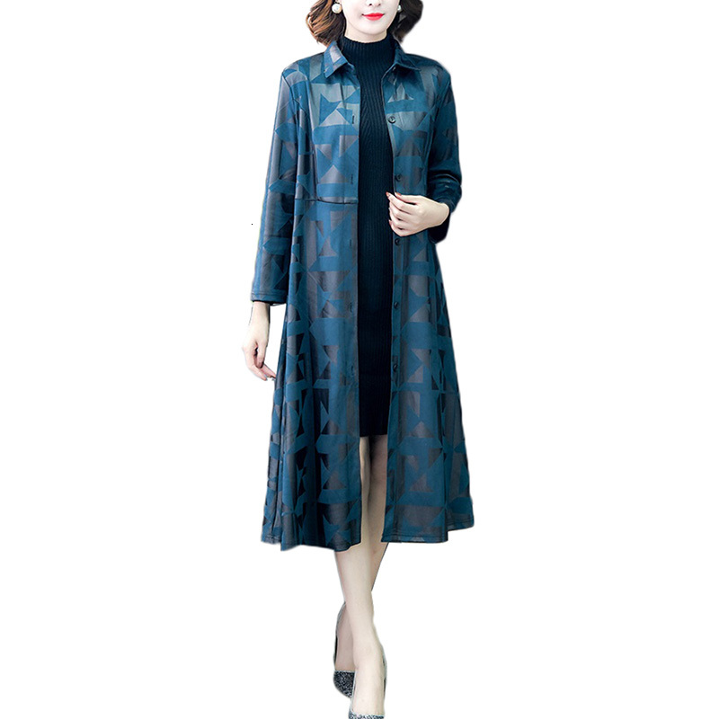 

2021 New 4xl Plus Size Korean Style Trench Coat for Women Autumn Single-breasted Middle Aged Women's Long Windbreaker Overcoat Y234 B15p, Blue