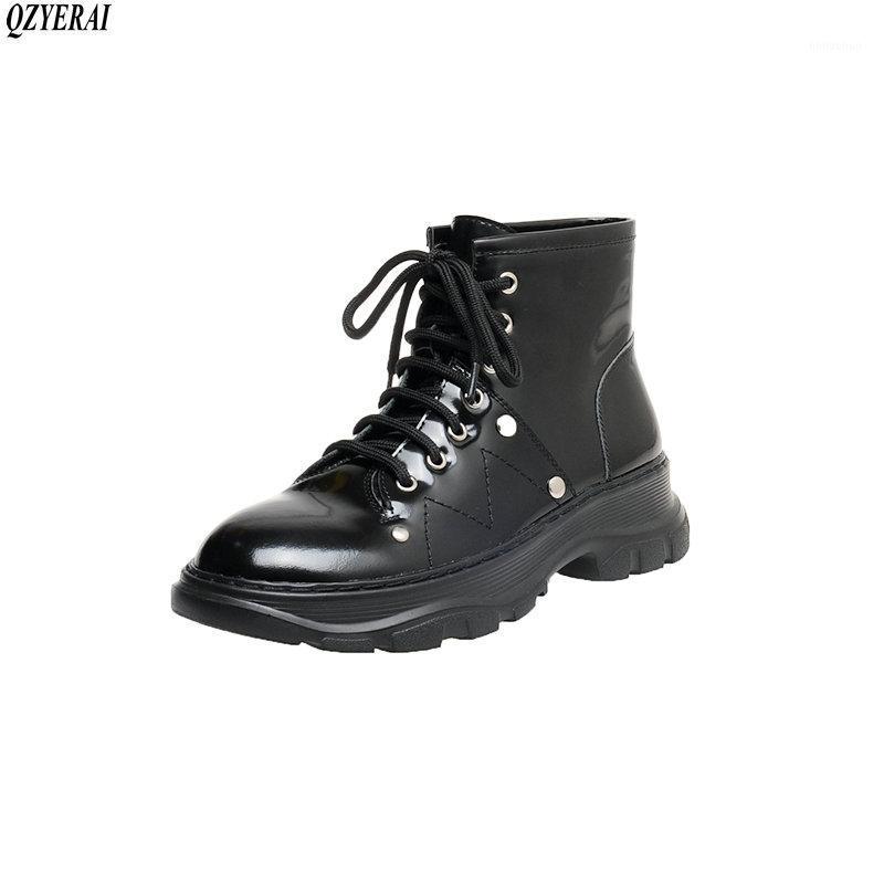 

QZYERAI new boots Genuine leather Female boots Women's Ankle casual ankle boot cowhide shoes1, Black