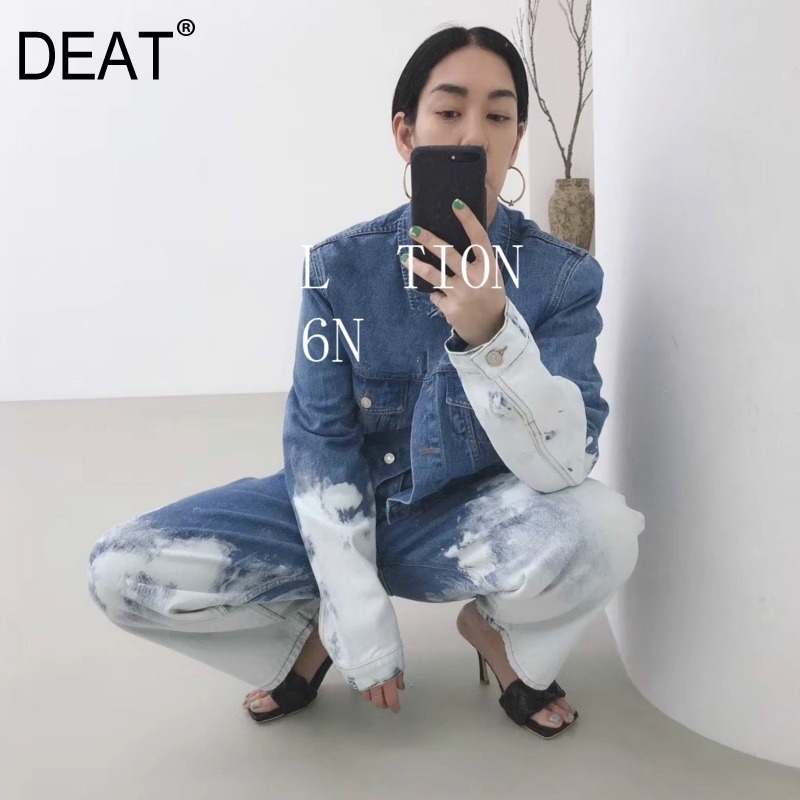 

DEAT Blue Gradual Color Long Denim Wide Leg Jeans New High Waist Loose Women Trousers Fashion Tide Spring Autumn 1U312 210203, Light blue
