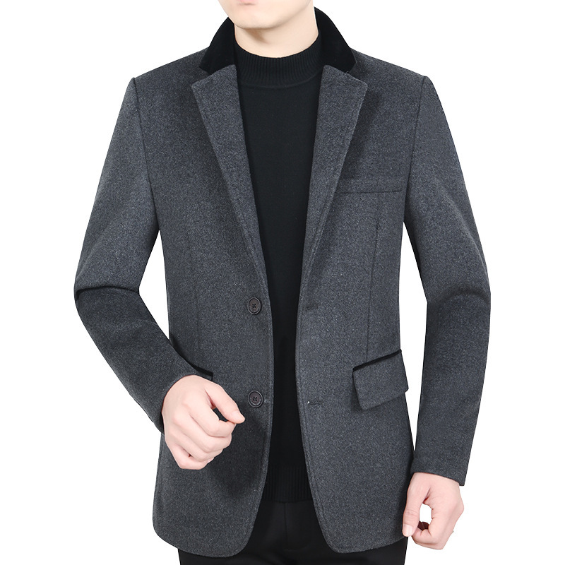 

Fall Casual New Male Wool Thin Design Solid Medium-aged Blazer Dad Small Korean Suit Men's Jacket Vasg, Gray.