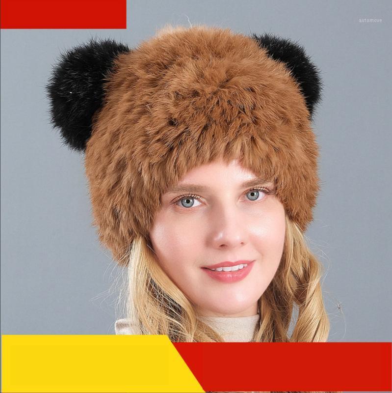 

Leather Hair Panda Ear Hat. Women's European and American Fur Hat In Autumn and Winter1, Color 13
