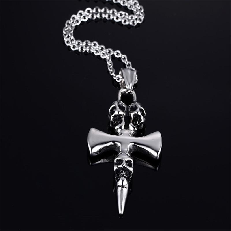 

316L Stainless Steel Cross & Skull Pendant Necklace for Men Rock Roll Style Hip Hop Jewelry