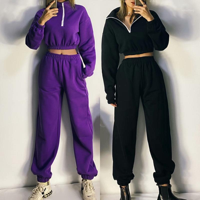 

2020 Winter Two Piece Fleece Women Sets Hoodies Cropped Tops Sweatshirt Jogging Pants outfits Streetwear Clothes Suits Female1, Gray top