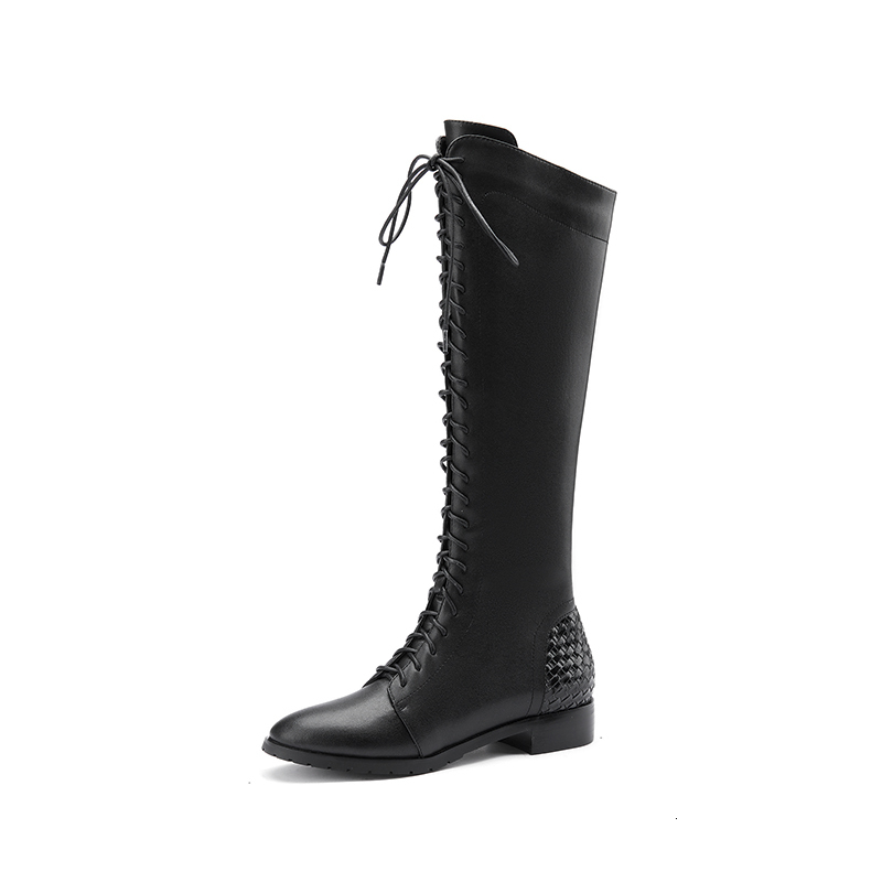 

2021 New Size 33-43 Winter Knee High Heels Toe Lace Up Women's Shoes Boots H29K, Black