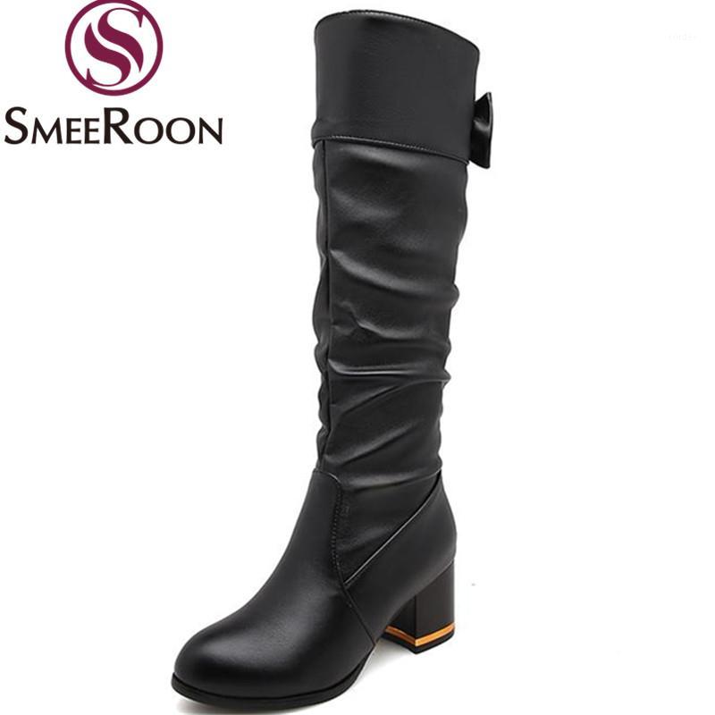 

Smeeroon hot sale sweet butterfly-knot knee high boots for women med heels boots leisure warm winter ladies shoes1, White