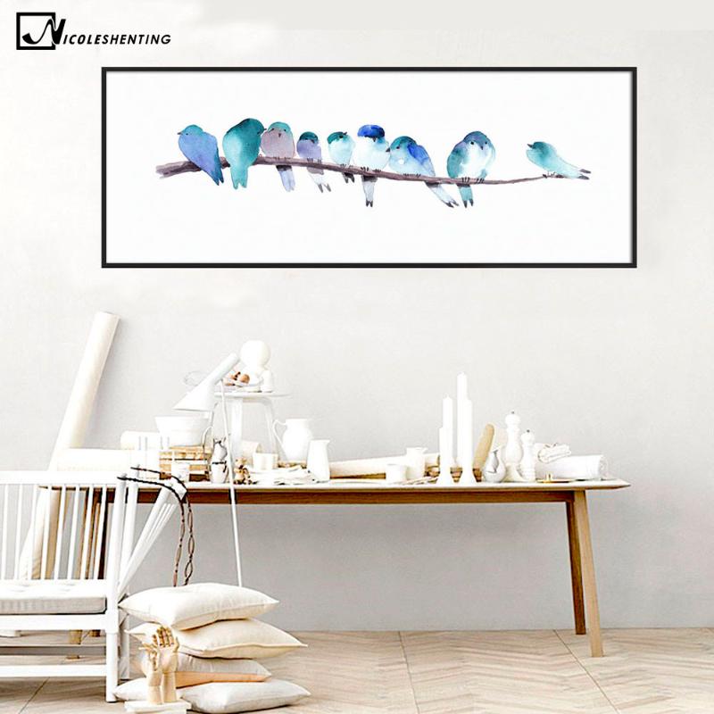 

Watercolor Animal Birds Poster Minimalist Art Canvas Painting Wall Picture Long Banner Print Modern Home Room Decoration 388