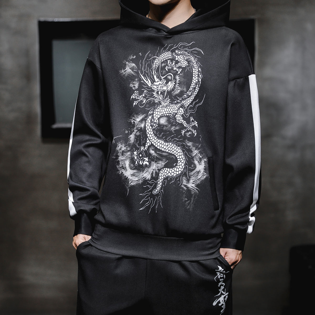 

New Men's Chinese Style Hoodies Dragon Printed Hooded Sweatshirts 2021 Fashion Pullovers Male Clothing Vintage Streetwear 4hbn, 146black