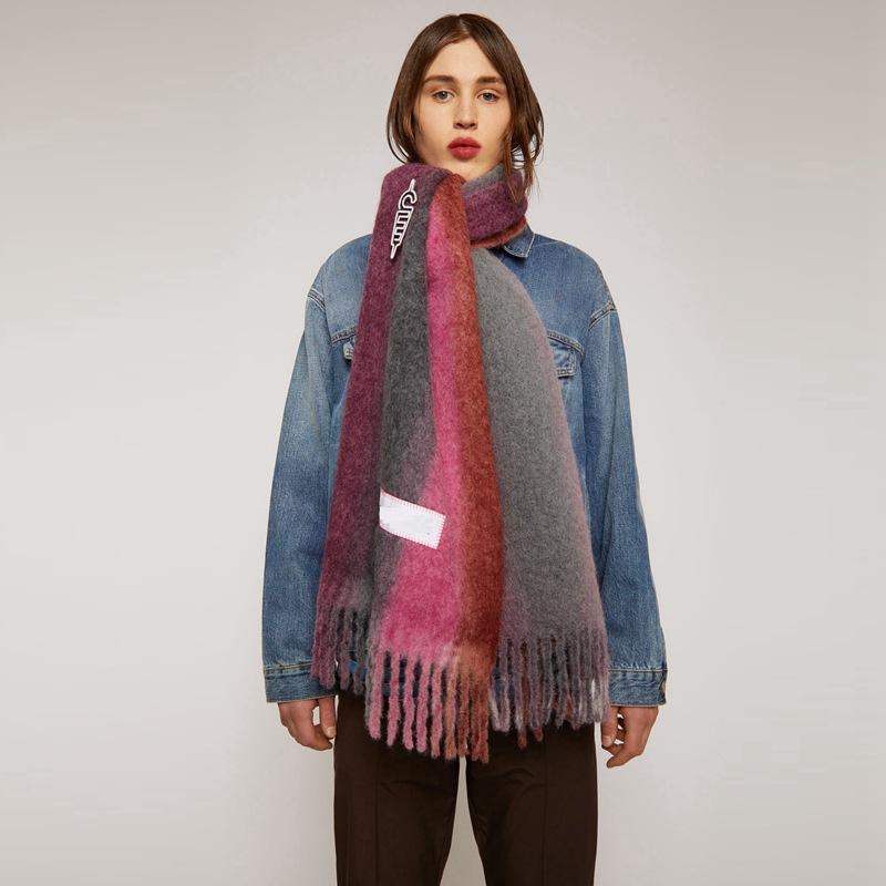 

2020 new arrival hit color stripe acrylic scarf women winter thick warm imitated cashmere blanket scarves shawl wraps brand