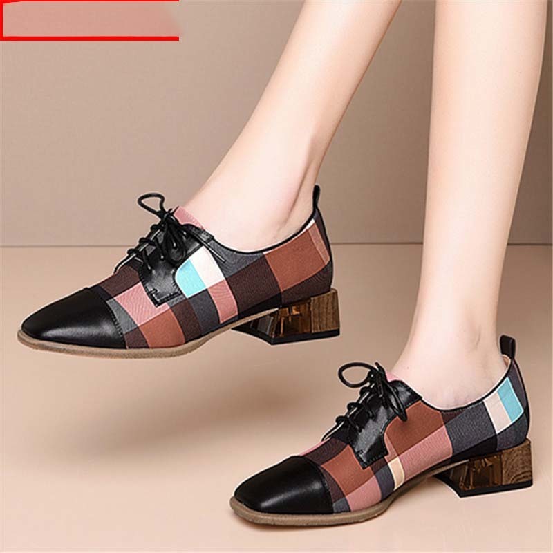 

Morazora 2020 Springfall Sell warm casual woman med heels square ladies fashion lace to genuine leather shoes, Blue