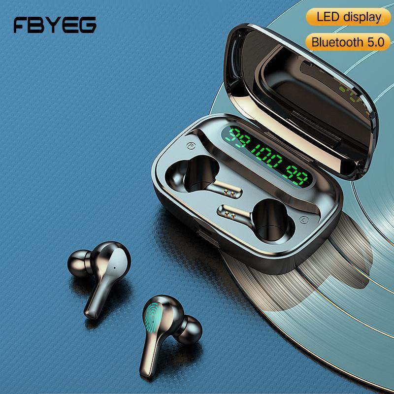 

FBYEG tws wireless bluetooth earphone sport earphone LED Charging case with microphone waterproof headset HD noise cancel earbud1, White