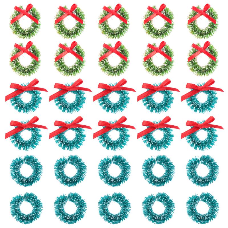 

30Pcs Mini Wreath Ornaments Christmas Decoration Sisal Silk Wreath Garland, As shown
