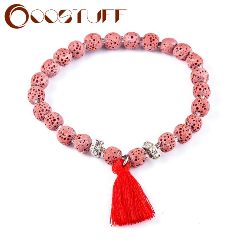 

2021 Color Lava Nature Stone Beads Tassel Charm Bracelet Beautiful Bangles For Women Decoration Strand Women Bracelets Jewelry