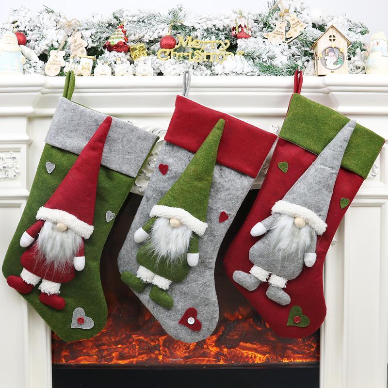 

Christmas stockings Santa Elk cloth gifts lovely Christmas socks gift stands for children fireplace tree decoration1