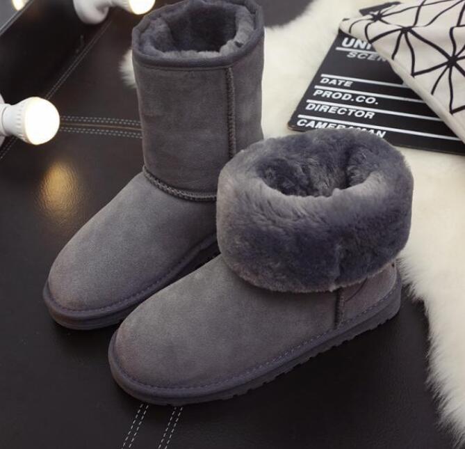 AUS Classical 5825 bottes de neige courtes et moyennes pour femmes gardent au chaud bottes en peau de mouton en peau de vache en cuir véritable b