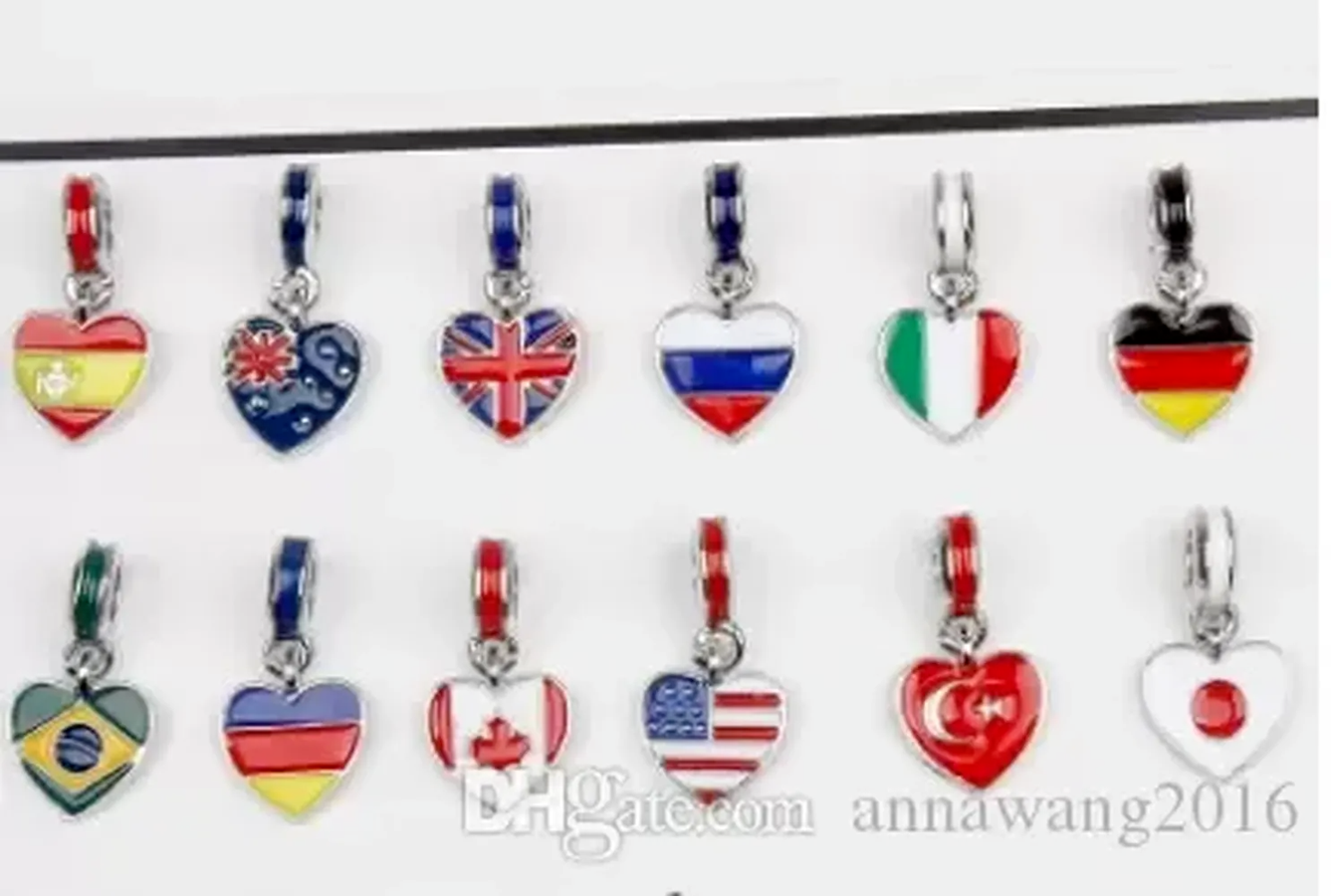 

Exquisite Fits Pandora Sterling Silver Bracelet 13 Style National Flags Enamel Pendant Beads Charms For European Snake Charm Chain Fashion DIY Jewelry, Black