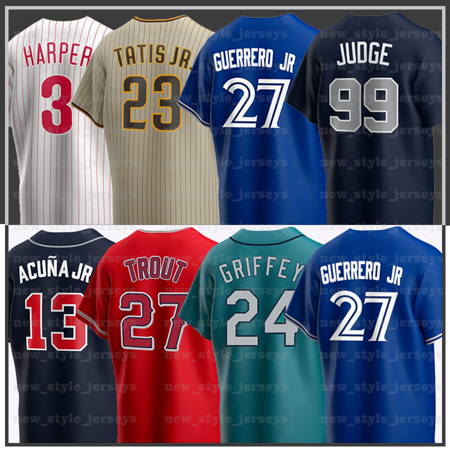 

13 Ronald Acuna Jr. 24 Ken Griffey Jr Baseball Jerseys 27 Vladimir Guerrero Jr 23 Fernando Tatis Jr. 27 Mike Trout Shohei Ohtani Shohei Ohtani Aaron Judge, Men ( lan niao)