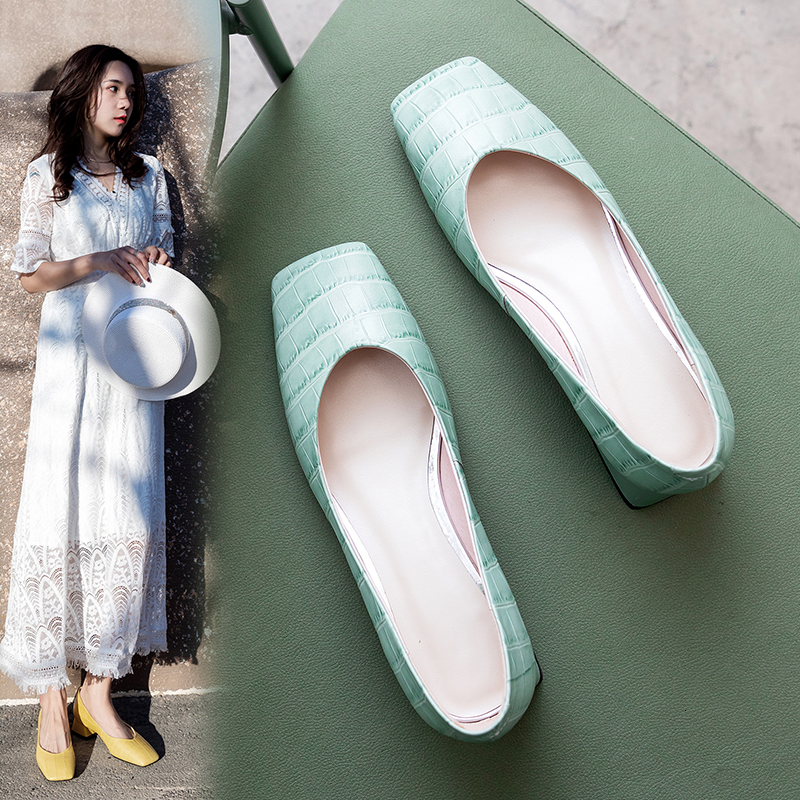 

2021 Hot Women Genuine Pumps Top of Sheep's Skin Palm Women's Ladies'shoes Standard Stone Toe Plaza Shoes OD43, Yellow.