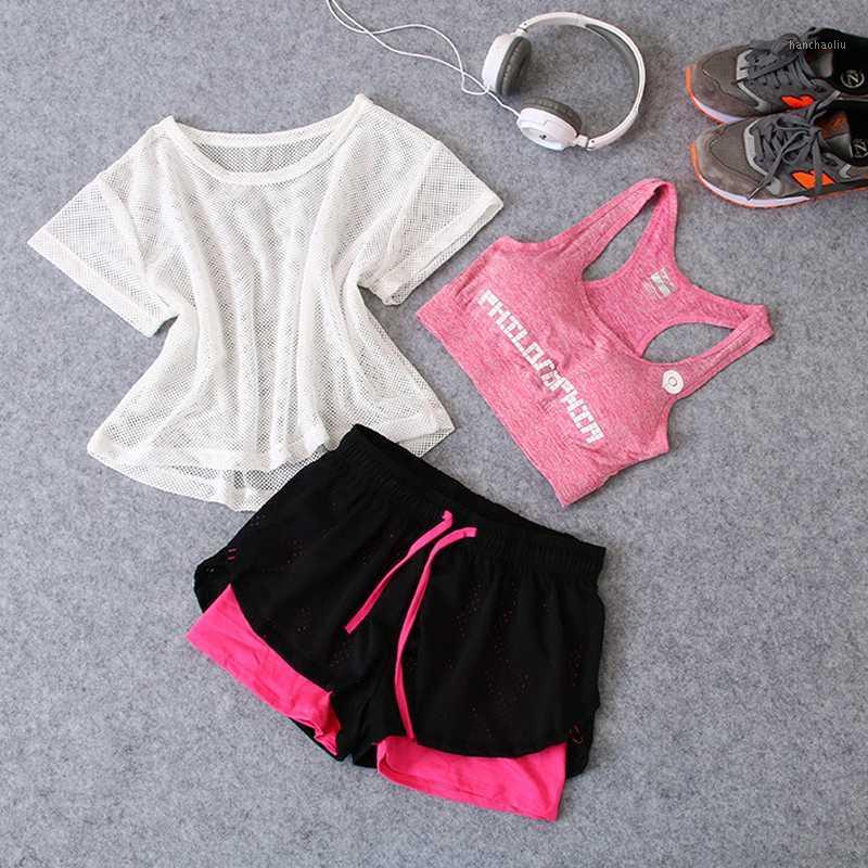 

News 3 in 1 Running Yoga Suit Sport T-Shirt+Bra+Shorts Female Breathable Gym Jogging Sport Set Summer Quick Dry Girls Yoga Suits1, 09
