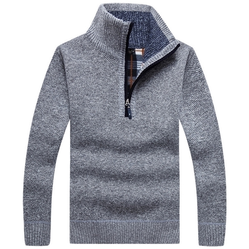 

Men's Thick Warm Knitted Pullovers Autumn Solid Long Sleeve Turtleneck Sweaters Half Zip Warm Fleece Winter Comfy Coat Male 201201, Gray