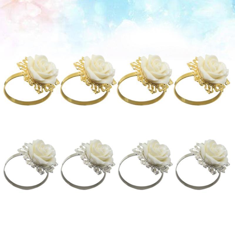 

8pcs Creative Napkin Rings Napkin Buckles Rose Shape Iron Ring for Restaurant (Golden and Silver)1