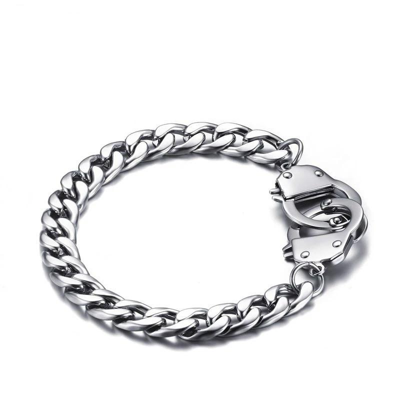

No Fade Cool Men Handcuffs Bracelet Stainless Steel Link Chain Bracelets Jewelry Mens Charm Wrap Couple Bracelet Charm