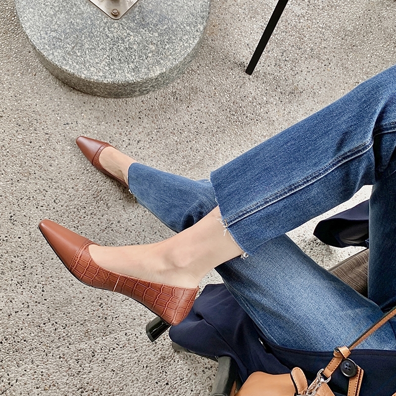 

2021 New Fashions Mid-heel Women's Mixed Spring Genuine Shoes QM49, Brown.