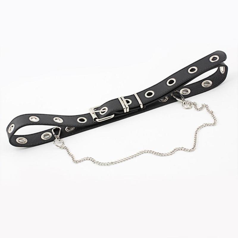 

Idopy New Faux Leather Female Woman Belt Punk Wide Women'S Belts With Chain Dress Waistbands Lady For Dress, Brown
