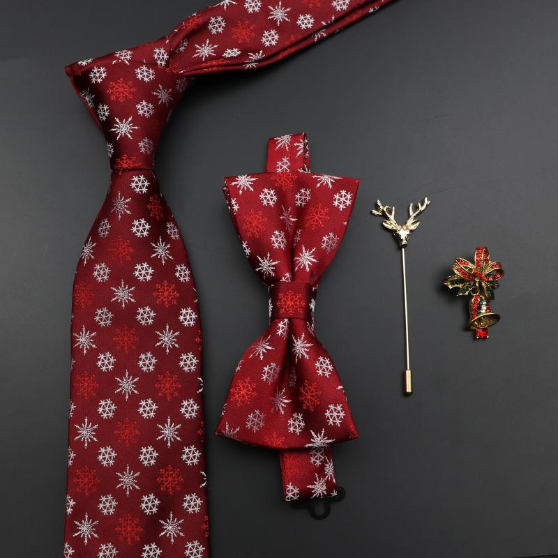 

2020 New Christmas Luxury Tie Bowtie Brooch Set For Men Butterfly Cravat Snowflake Santa Claus Polyester Red Festival Party Gift