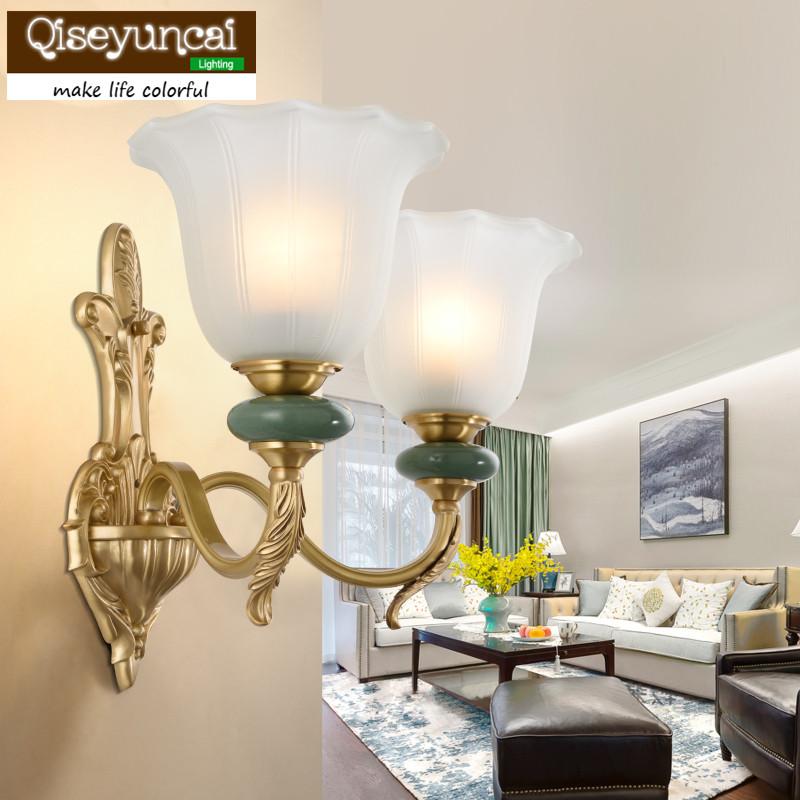 

Qiseyuncai American living room simple copper wall lamp creative bedroom bedside background wall ceramic decorative lamps