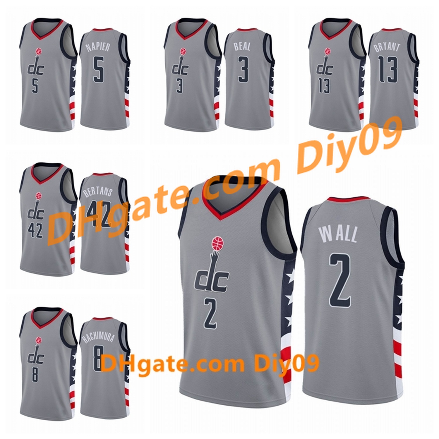 

Washington Wizards MEN Bradley Beal John Wall Rui Hachimura Bertans City Gray Basketball Jersey, Black;red