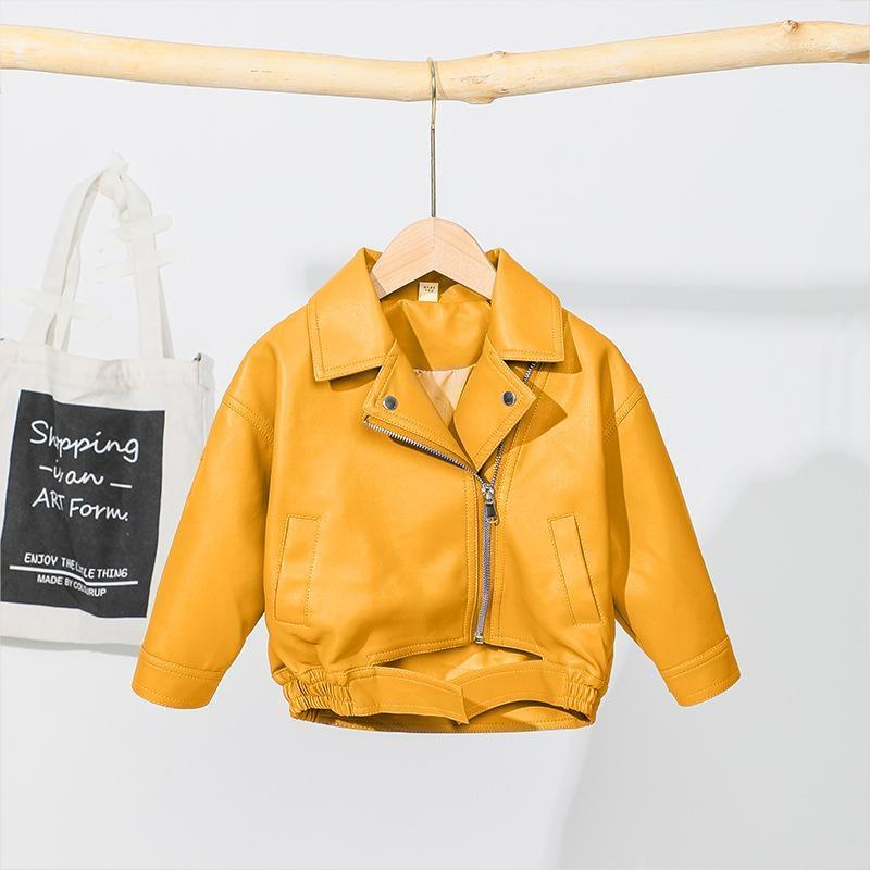 

2020 Girls Autum Winter Leather Jackets New Children's Motorcycle Faux Leather Coats Kids Fashion Zipper Jackets1, White
