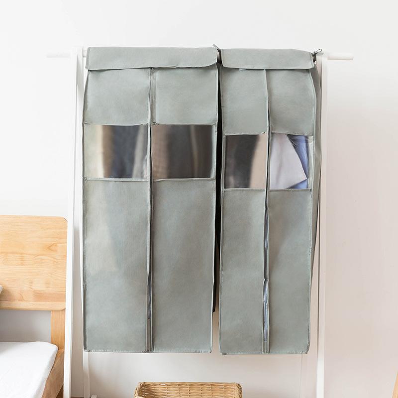 

2021 Large Hanging Clothes Dust Cover 3D Non-Woven Clothes Bag Wardrobe Organizer Solid Color Storage Bag Finishing Organizer, Beige
