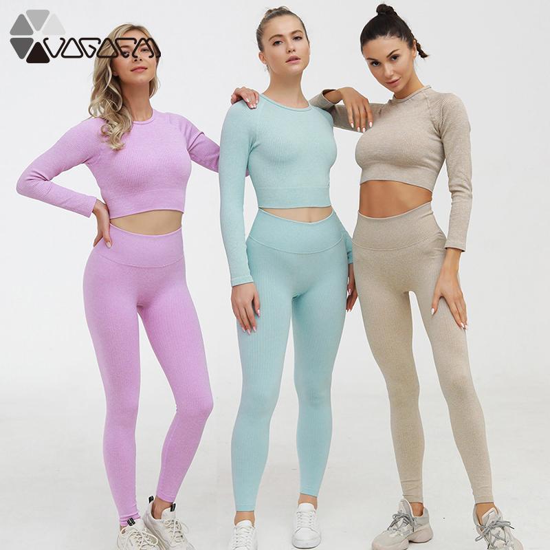 

Seamless Women Yoga Set Long Sleeve Crop Top High Waist Sports Tight Running Solid Female Gym Workout Clothes Sportswear Femme, Black