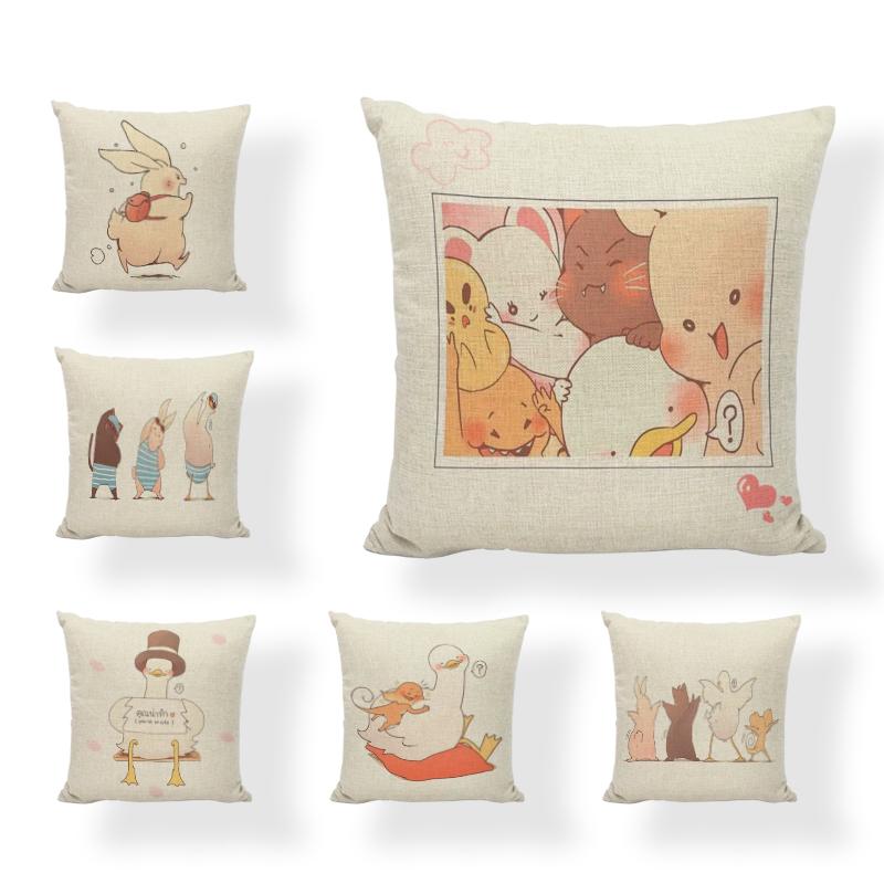 

Cushion/Decorative Pillow Cute Cartoon Animal Minimalist Pattern Cushion Set Linen Duck Case Furniture Sofa Personality Warm Decoration