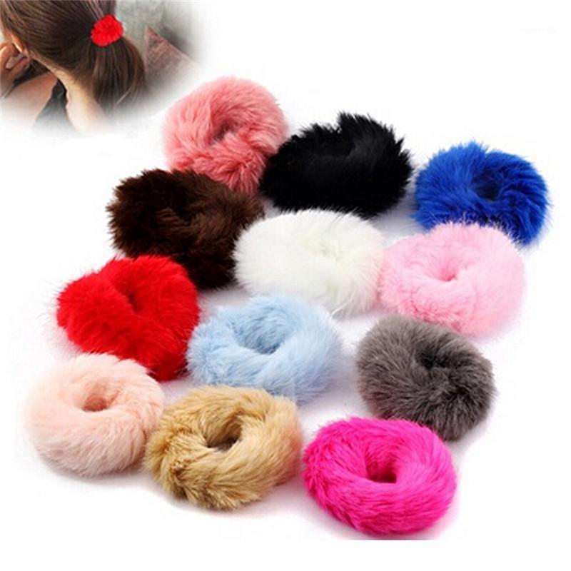 

1Pc Girls Hairband Artificial Fur Ball Elastic Hair Rope Rings Ties Bands Ponytail Holders Headband Hair Accessories1, White